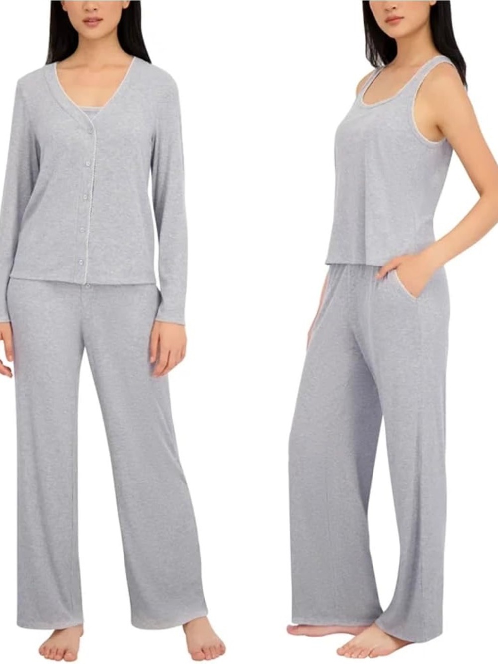 Live 2 Lounge Women’s 3 Piece Picot Ribbed Pajama Lounge